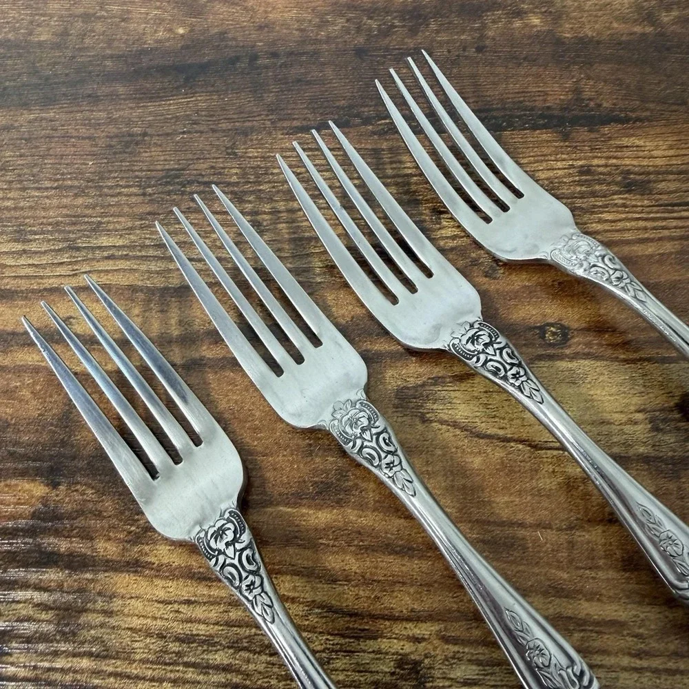 International Decorator EMBASSY Dinner Forks 4pcs Stainless Japan Floral Pierced